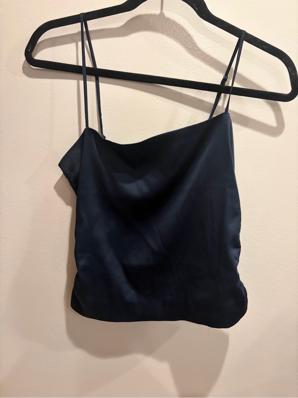 Satin Cowl Neck Cami Top - Navy Blue